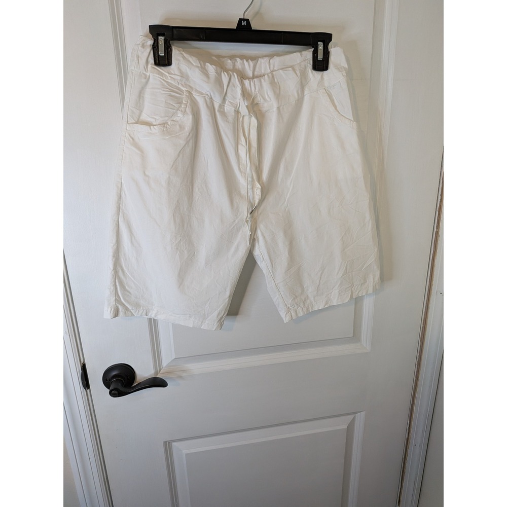Made in Italy White Cotton Drawstring Elastic Waist Bermuda Shorts Womens M